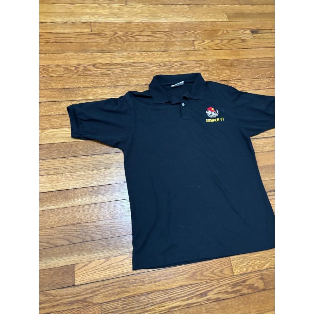 Vintage Hanes Mens US Marines Polo Shirt Sz Large Black Semper Fi Bulldog Cigar - Picture 3 of 7